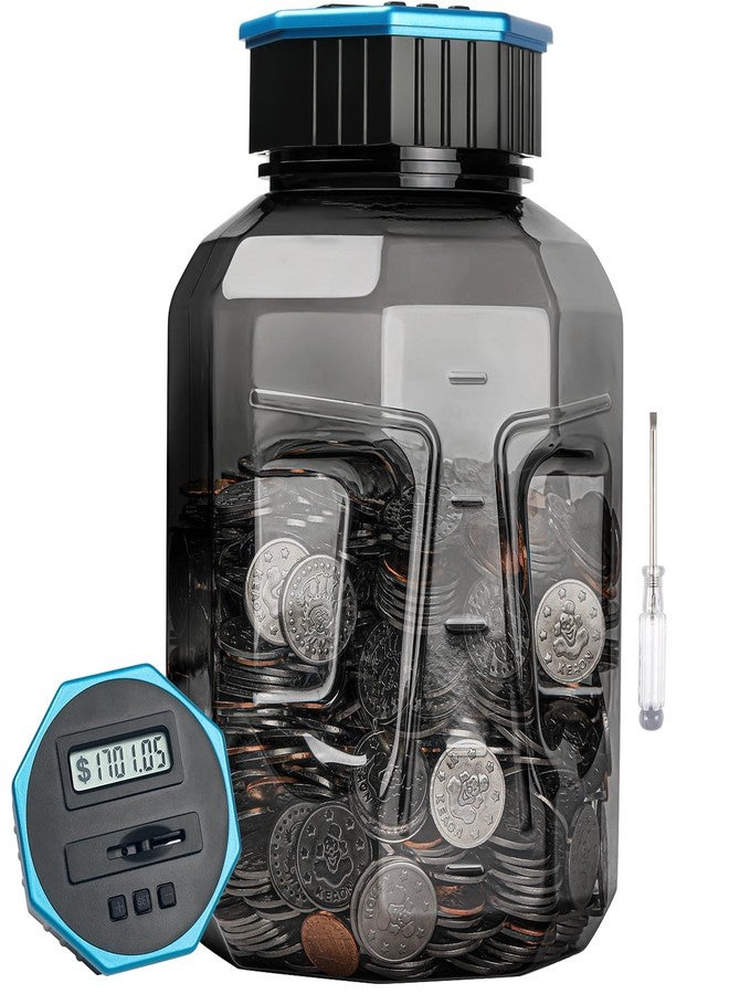 Vcertcpl X-Large Piggy Bank for Adults Kids, Vcertcpl Digital Coin Counting Bank with LCD Counter, 2.4L Capacity, Great Coin Counter Bank Money Counting Jar with Total Amount Displayed (Gray2, X-Large) - Image 1